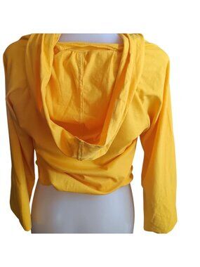 True Vintage Top Hoodie Medium Boho Yellow Drawstring Crop 1970's Handmade Hippy